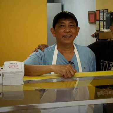 VIDEO: Son steps in to help his father's new doughnut shop sell out