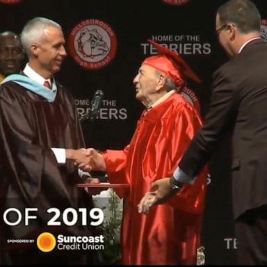 VIDEO: World War II veteran, 95, finally gets chance to walk across stage for graduation