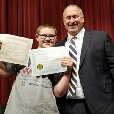 VIDEO: Teen celebrates as he's presented Kindness Award at graduation