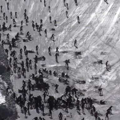 VIDEO: A glacier in the French Alps caused a chain reaction of bike crashes during a race