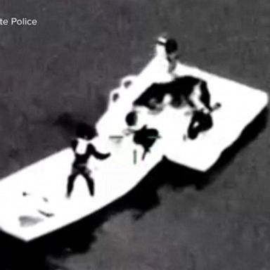 VIDEO: Video shows a rescue crew lifting children off a floating dock in a pond 