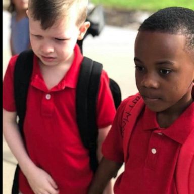 VIDEO: Boy, 8, consoles fellow student on first day of school