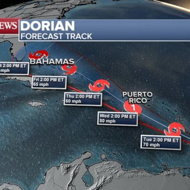 VIDEO: Tropical Storm Dorian gains strength in the Atlantic Ocean