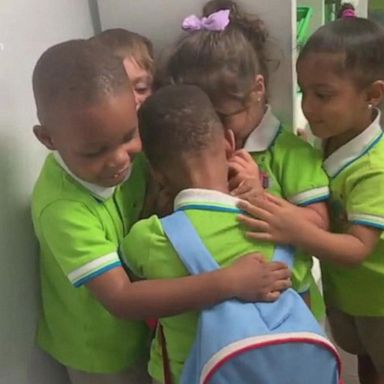 VIDEO: Preschool students welcome Hurricane Dorian survivor with hugs