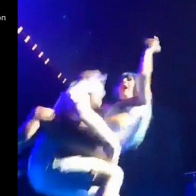 VIDEO: Lady Gaga and fan accidentally fall off stage