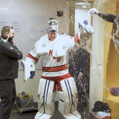 VIDEO: Zamboni driver suits up for NHL debut as emergency goalie