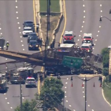 VIDEO: Pedestrian bridge collapses on busy freeway in Washington, DC