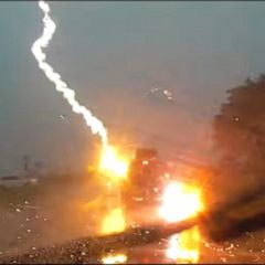 Car struck by lightning on highway in Kansas