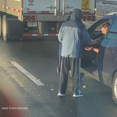 VIDEO: Trucker shares meal with other driver while stranded in Virginia highway