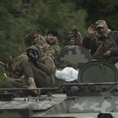 Video shows Ukrainian soldiers rolling into liberated towns 