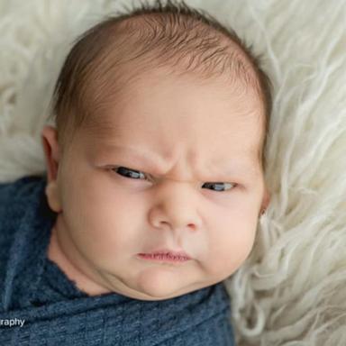 VIDEO: Grumpy baby goes viral for many frowning faces