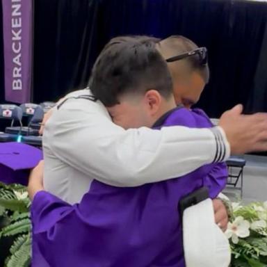 VIDEO: Navy dad flies 17 hours to surprise son at high school graduation.