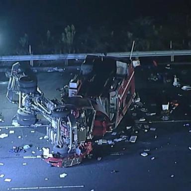 VIDEO: 8 firefighters hospitalized after fire truck crash on Southern California freeway