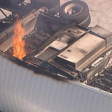 VIDEO: Truck carrying lithium-ion batteries overturns, catches fire in Los Angeles