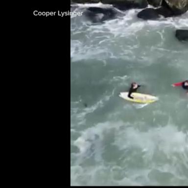 VIDEO: Surfers rescue NJ fisherman knocked off jetty