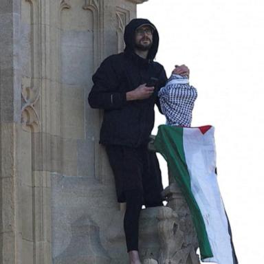 VIDEO: Protester scales Big Ben with Palestinian flag