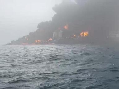 WATCH:  Container ship collides with anchored US oil tanker sparking inferno