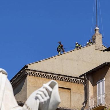 VIDEO: Vatican firefighters install chimney ahead of Conclave to elect new pope