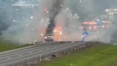 VIDEO: Truck full of fireworks on Tennessee highway catches fire