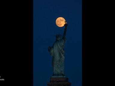 WATCH:  Strawberry moon glows over Statue of Liberty ahead of America's 250th