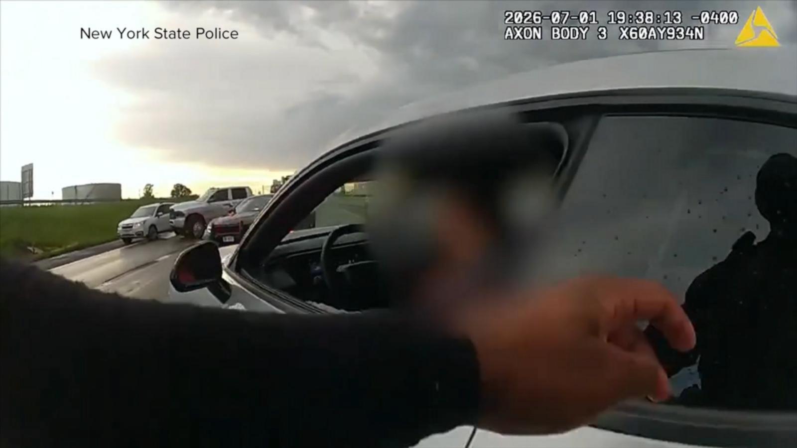WATCH:  Trooper narrowly avoids chain-reaction crash while responding to separate crash