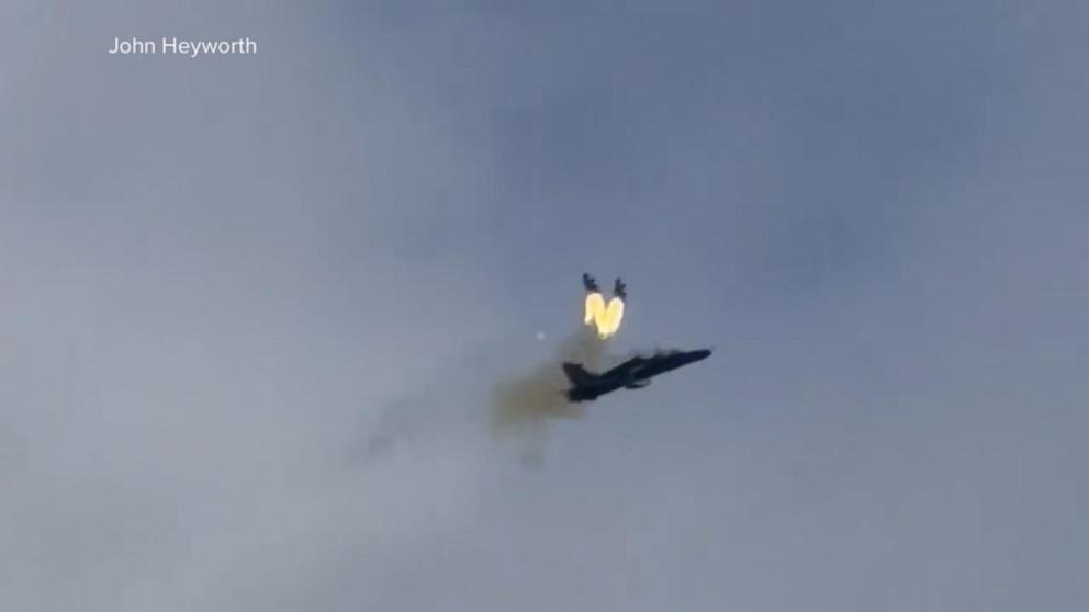 Pilots eject moments before fiery RAF jet crash in Wales