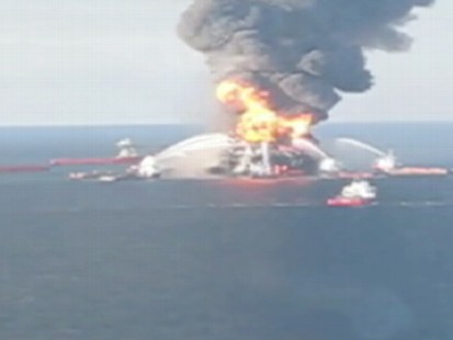 VIDEO: An aerial view of the effort to stop the oil from reaching the coast.