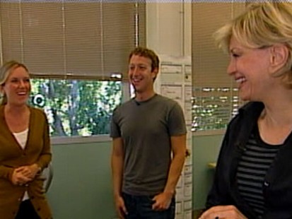 VIDEO: Facebook founder takes Diane Sawyer on an office-wide tour that includes a laundry room.