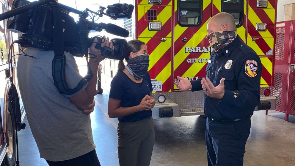 PHOTO: ABC News' Kaylee Hartung embedded with Cal Fire Station 71 in Riverside County, Calif., on the front lines of the battle with coronavirus.