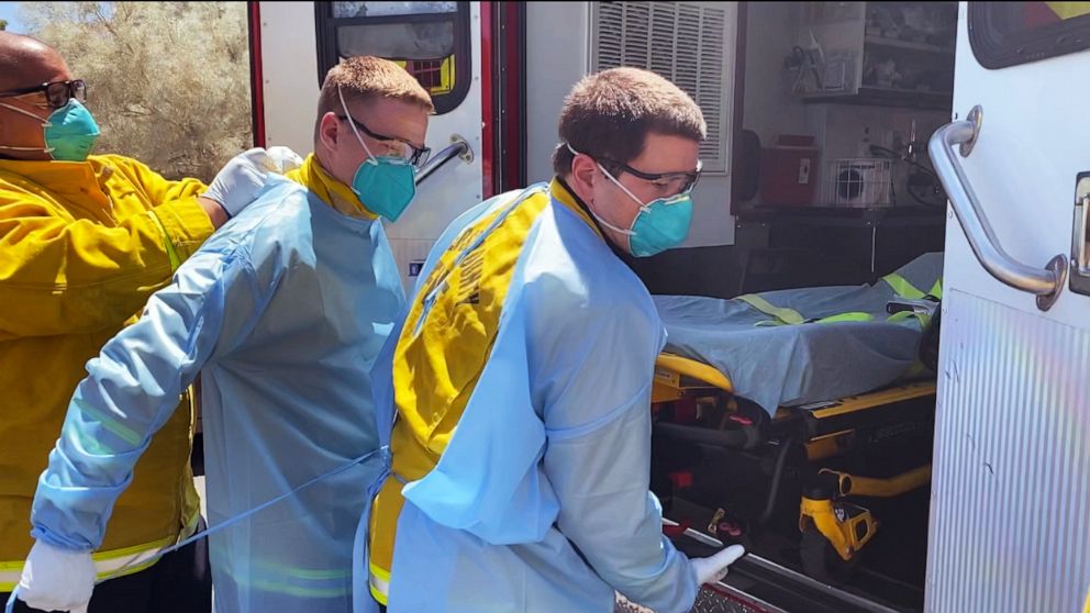 PHOTO: ABC News' Kaylee Hartung embedded with Cal Fire Station 71 in Riverside County, Calif., on the front lines of the battle with coronavirus.