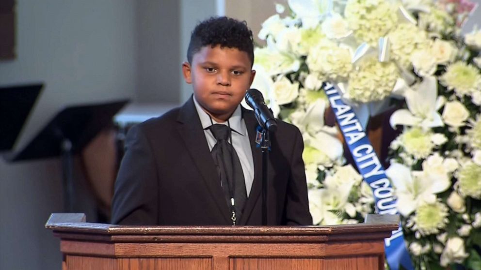 PHOTO: Tybre Faw, 12, reads one of Rep. John Lewis'' favorite poems, "Invictus," during Lewis'' funeral service at Ebenezer Baptist Church on July 30, 2020, in Atlanta