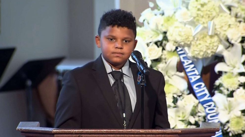 PHOTO: Tybre Faw, 12, reads one of Rep. John Lewis'' favorite poems, "Invictus," during Lewis'' funeral service at Ebenezer Baptist Church on July 30, 2020, in Atlanta