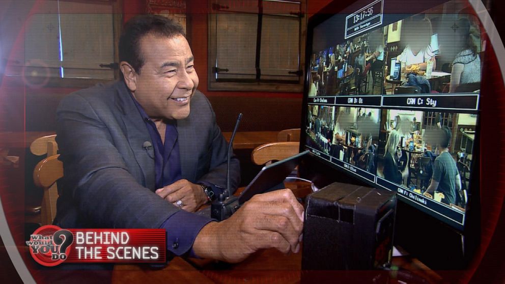 ABC News' John Quiñones watches the "What Would You Do?" scenario unfold.