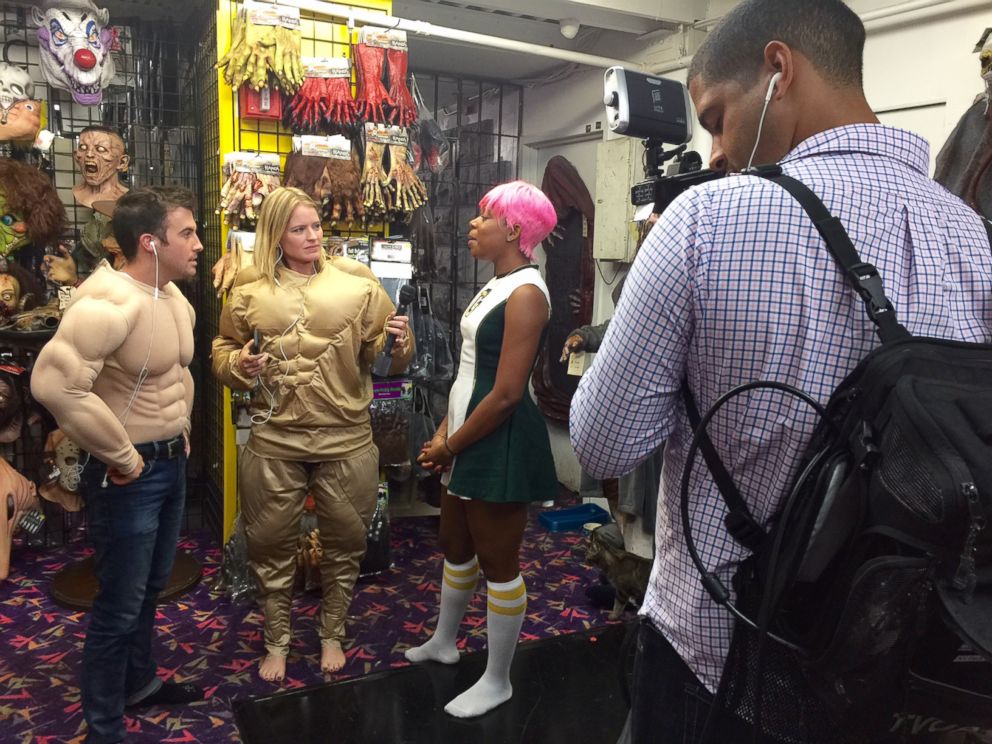 PHOTO: ABC News' Sara Haines, William Ganss with Naika Cadet and ABC News' Angel Canales at the Abracadabra Costume Shop in New York. 