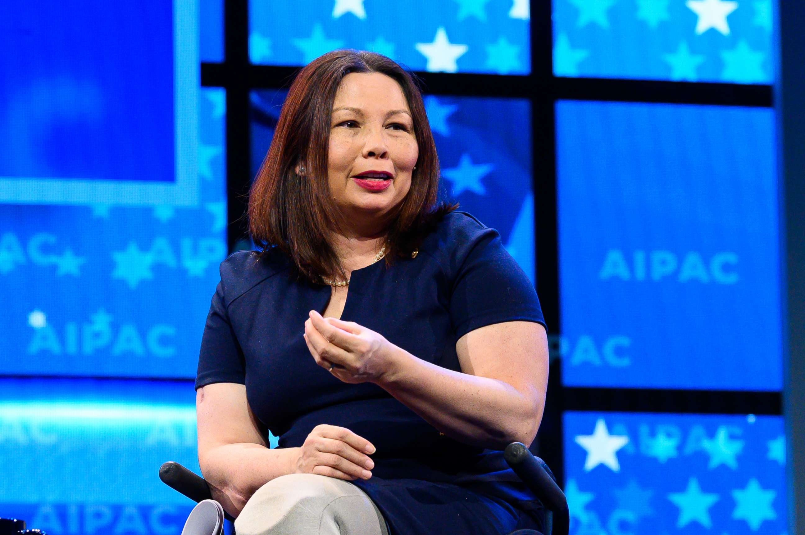PHOTO: U.S. Senator Tammy Duckworth speaks during the American Israel Public Affairs Committee (AIPAC) Policy Conference in Washington, DC.