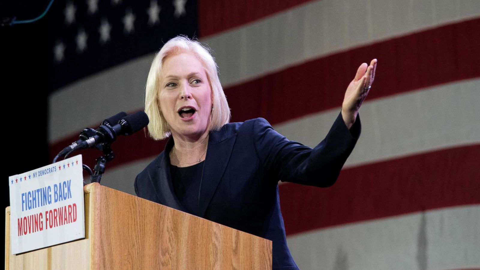 PHOTO: Sen. Kirsten Gillibrand, speaks to supporters during an election night watch party hosted by the New York State Democratic Committee, Nov. 6, 2018, in New York, after being re-elected.