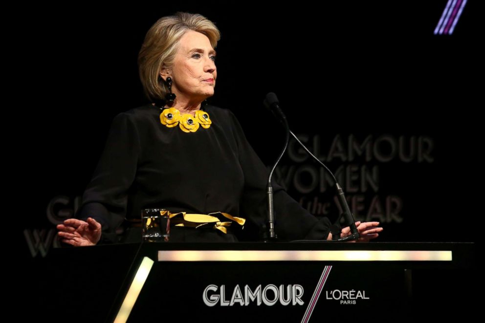 PHOTO: Hillary Clinton speaks onstage at the 2018 Glamour Women Of The Year Awards: Women Rise, Nov. 12, 2018, in New York.