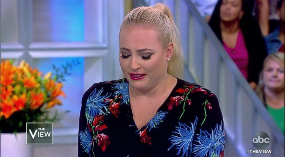 PHOTO: Meghan McCain talks with "Bohemian Rhapsody" actor Joe Mazzello about their fathers' passing from glioblastoma on "The View" Friday, Nov. 2, 2018. 