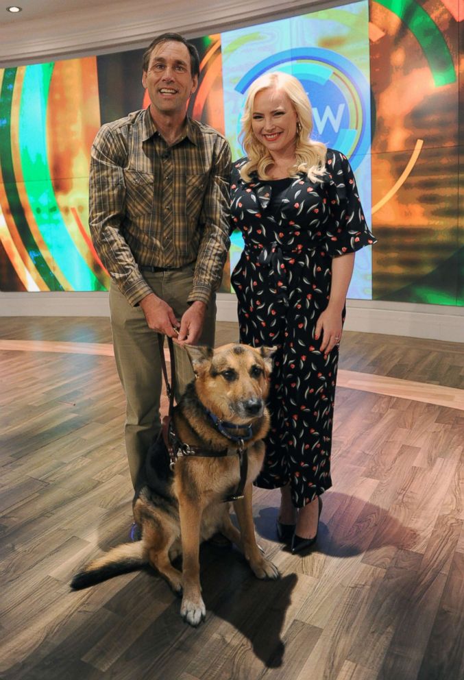 PHOTO: Weihenmayer is the first blind man to climb Mount Everest. His companion dog is named Uri. They came to "The View" Tuesday, May 8, 2018, for Teacher Appreciation Day.
