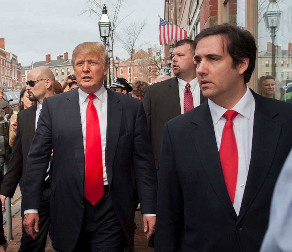 PHOTO: In this April 27 2011, file photo, Donald Trump travelled to Portsmouth, NH., fueling speculations that he might enter the presidential race. He is accompanied by staff, including personal attorney, Michael Cohen.