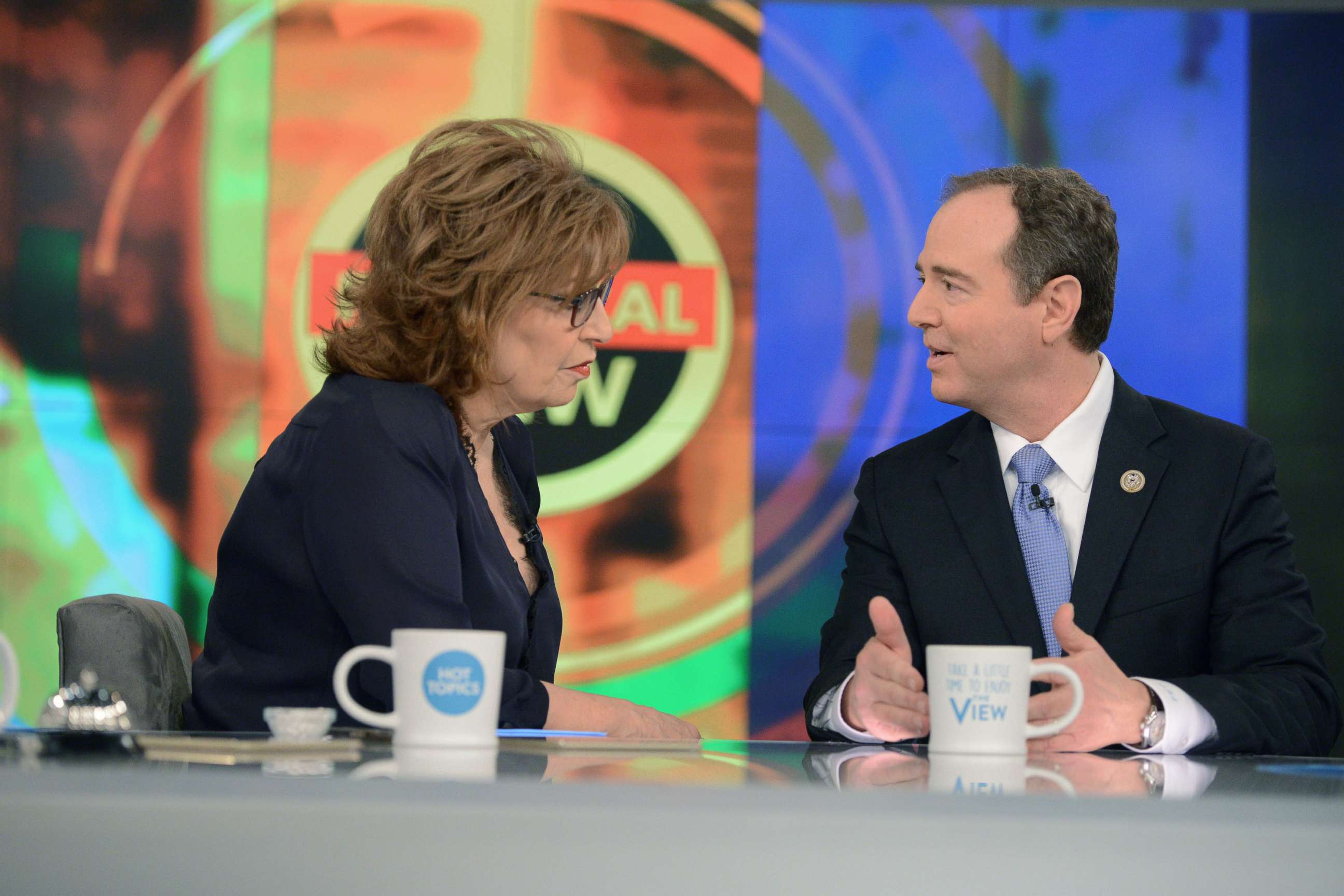 PHOTO: ABC's Joy Behar of the "The View" speaks to Representative Adam Schiff during his appearance on the show, March 1, 2018.