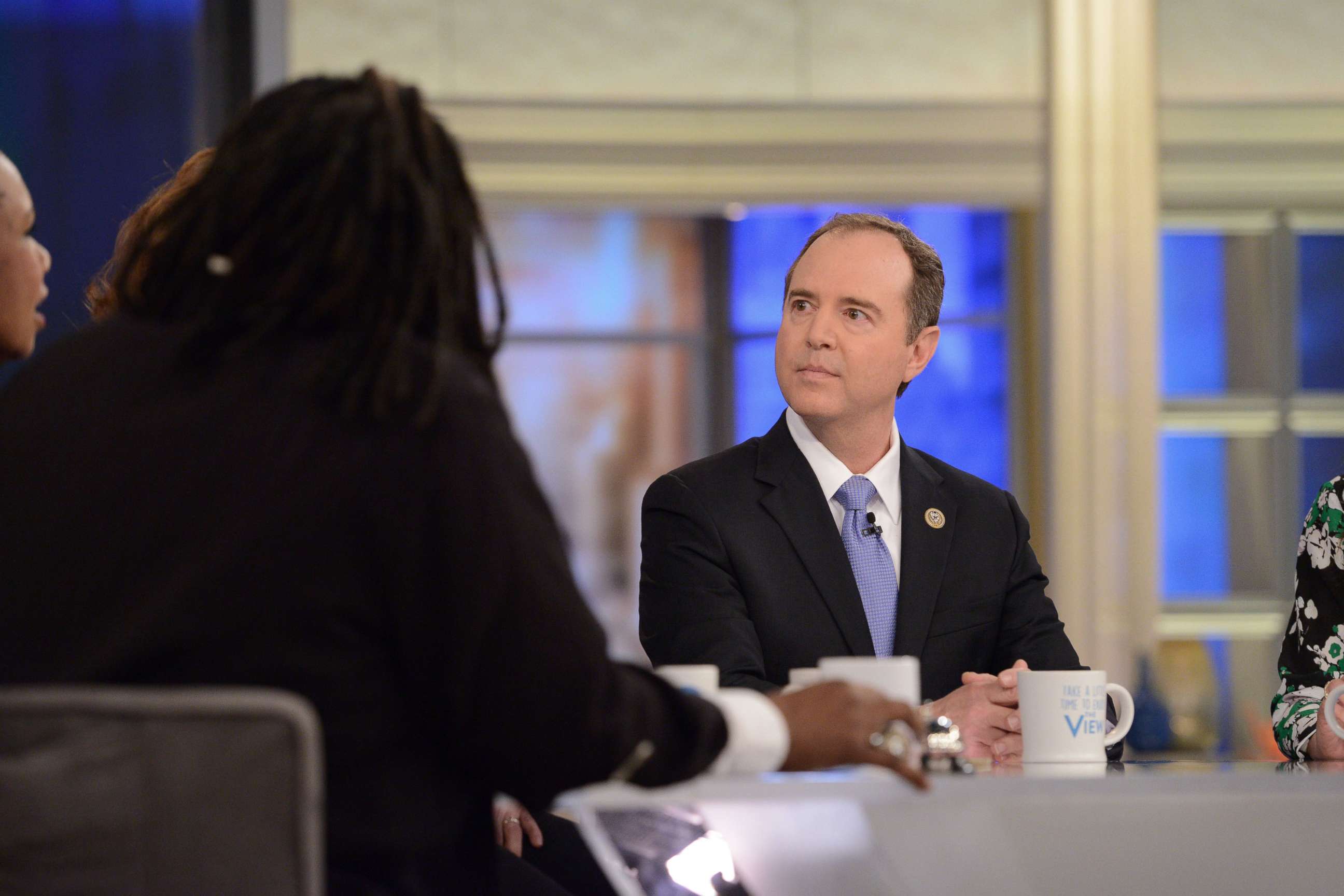 PHOTO: Representative Adam Schiff listens during an appearance on ABC's "The View," March 1, 2018.